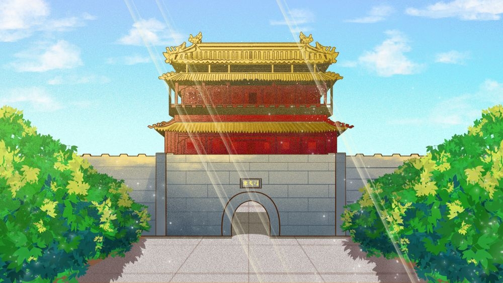 古建筑中国风国潮城市海报插画扁平印象地标 (62)