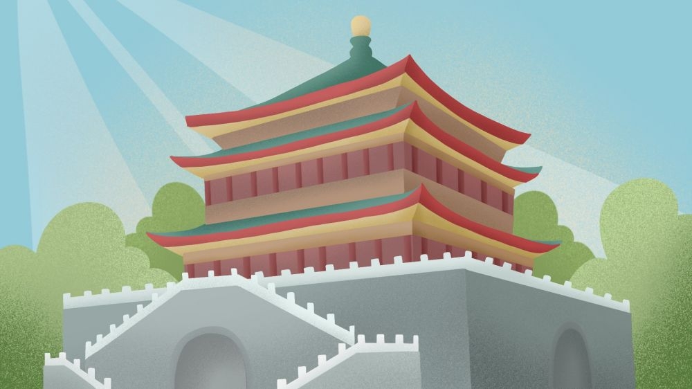 古建筑中国风国潮城市海报插画扁平印象地标 (2)