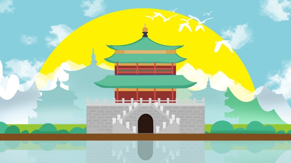 古建筑中国风国潮城市海报插画扁平印象地标 (47)