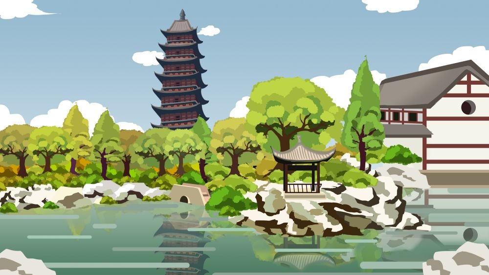 古建筑中国风国潮城市海报插画扁平印象地标 (21)