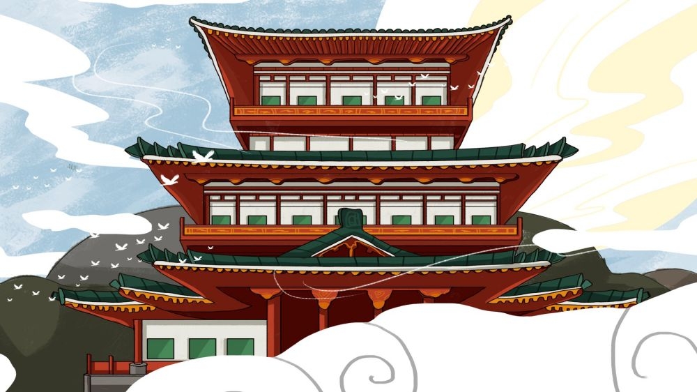古建筑中国风国潮城市海报插画扁平印象地标 (17)