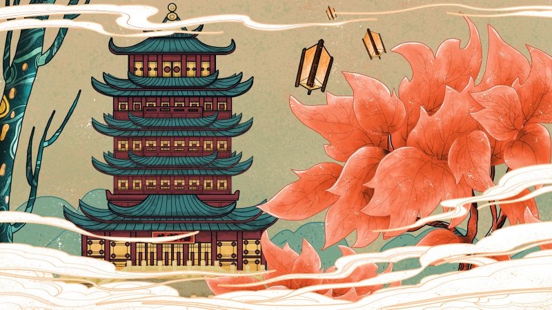 国潮风城市印象插画地标建筑宣传海报展板 (16)