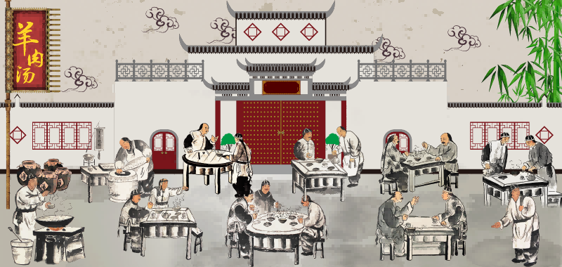 复古羊肉汤馆装饰画壁画展板海报 (1)