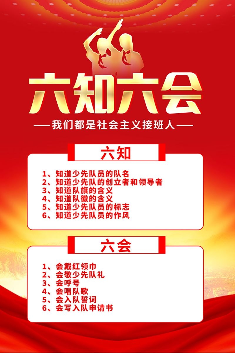 卡通少先队员六知六会一做海报 (9)