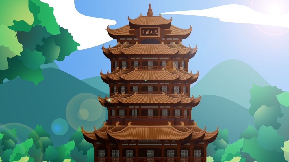 古建筑中国风国潮城市海报插画扁平印象地标 (55)