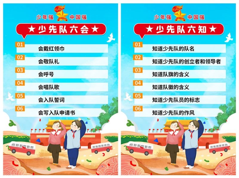 卡通少先队员六知六会一做海报 (15)