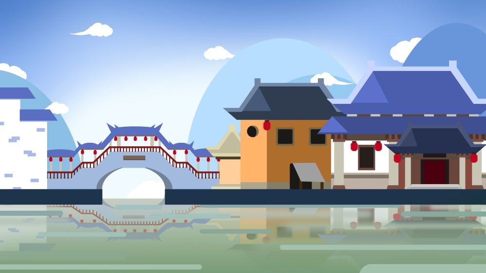 古建筑中国风国潮城市海报插画扁平印象地标 (61)