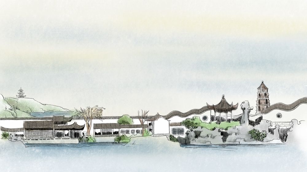 国潮风城市印象插画地标建筑宣传海报展板 (25)