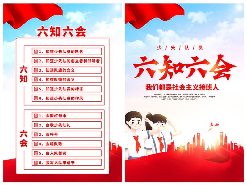 卡通少先队员六知六会一做海报 (16)