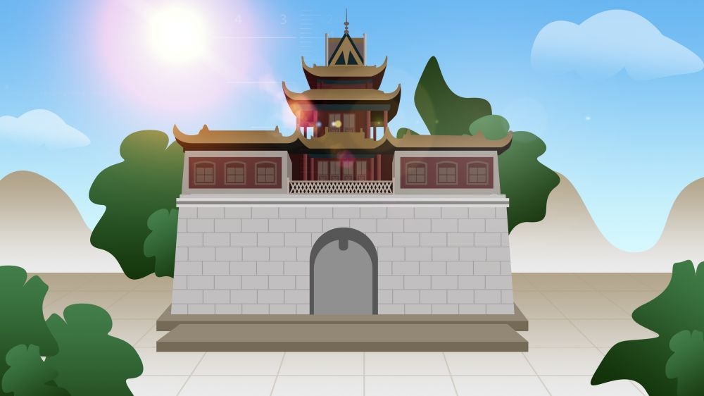古建筑中国风国潮城市海报插画扁平印象地标 (70)