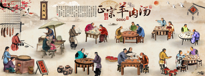 复古羊肉汤馆装饰画壁画展板海报 (17)