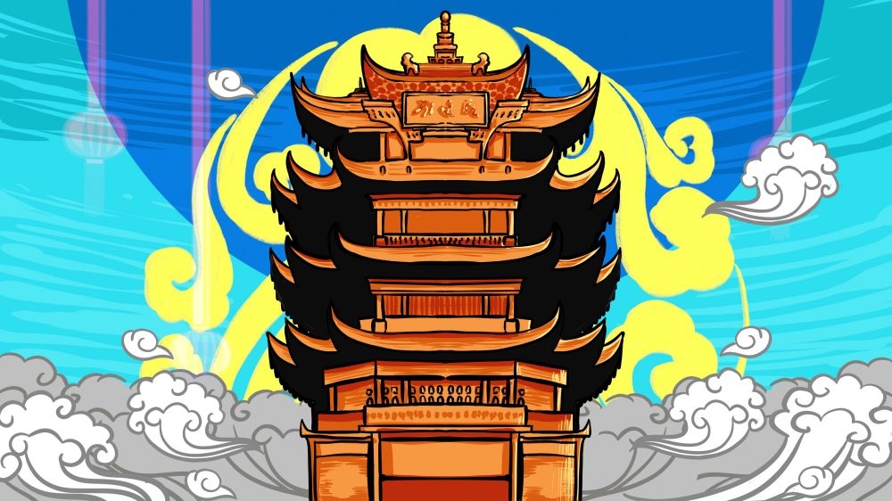 古建筑中国风国潮城市海报插画扁平印象地标 (1)