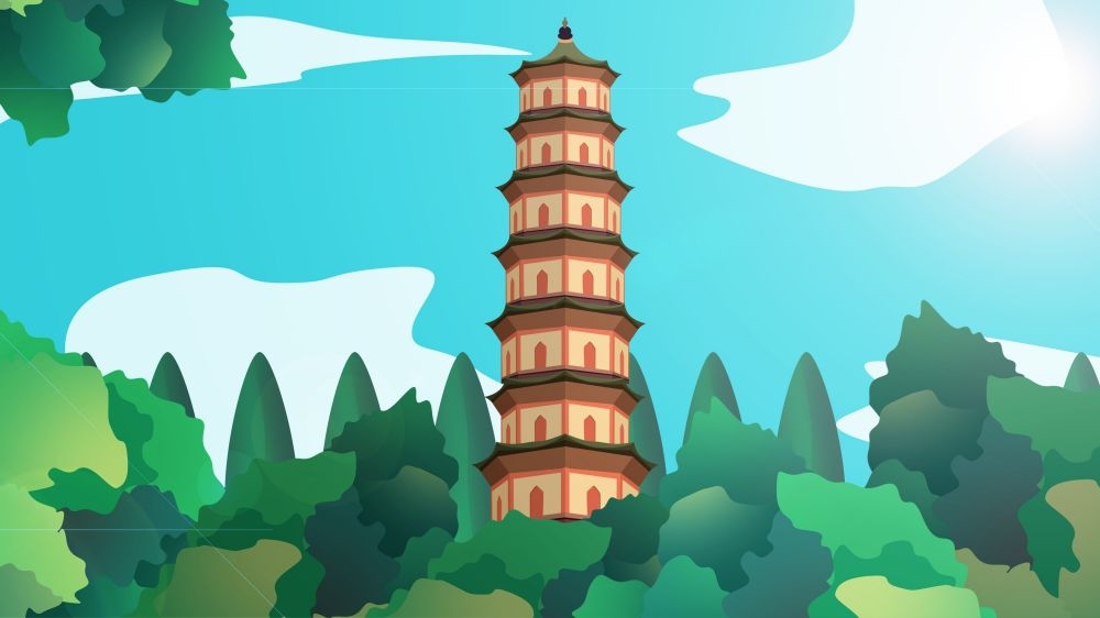 古建筑中国风国潮城市海报插画扁平印象地标 (53)