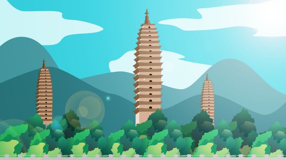古建筑中国风国潮城市海报插画扁平印象地标 (24)