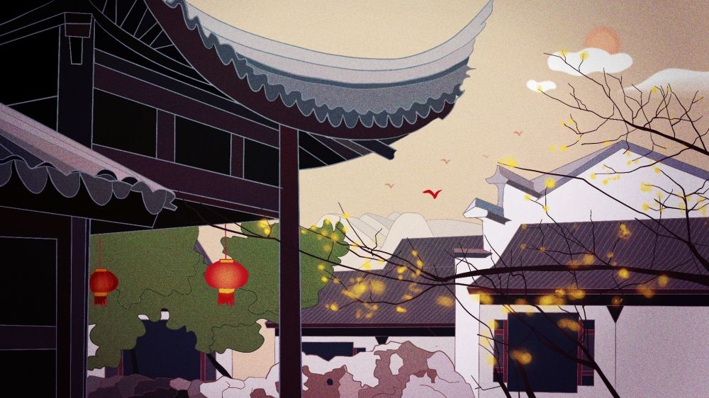 古建筑中国风国潮城市海报插画扁平印象地标 (57)