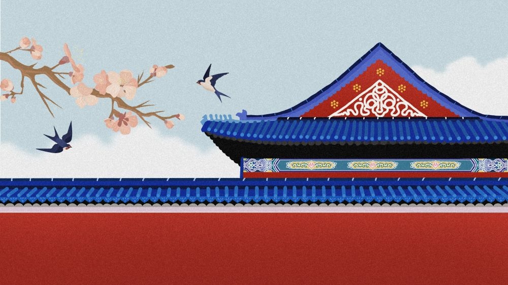 古建筑中国风国潮城市海报插画扁平印象地标 (40)