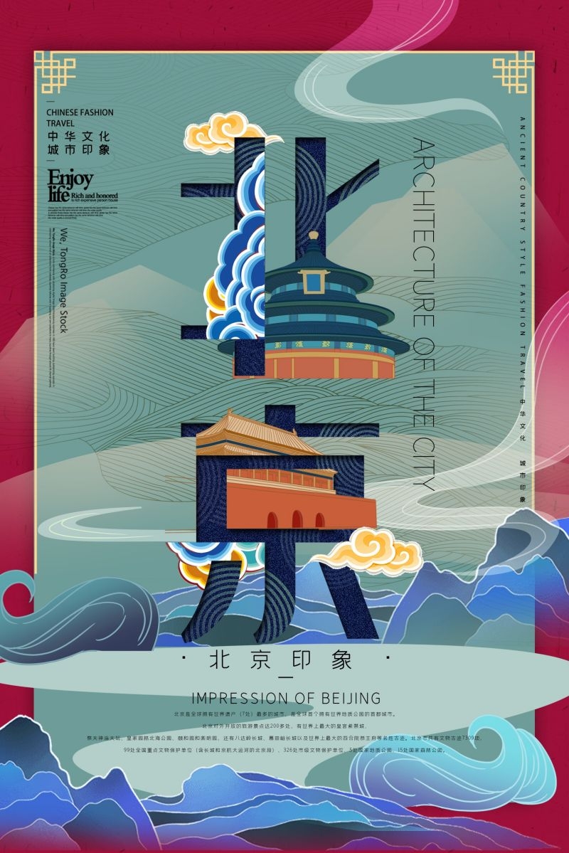 国潮风城市印象插画地标建筑宣传海报展板 (1)
