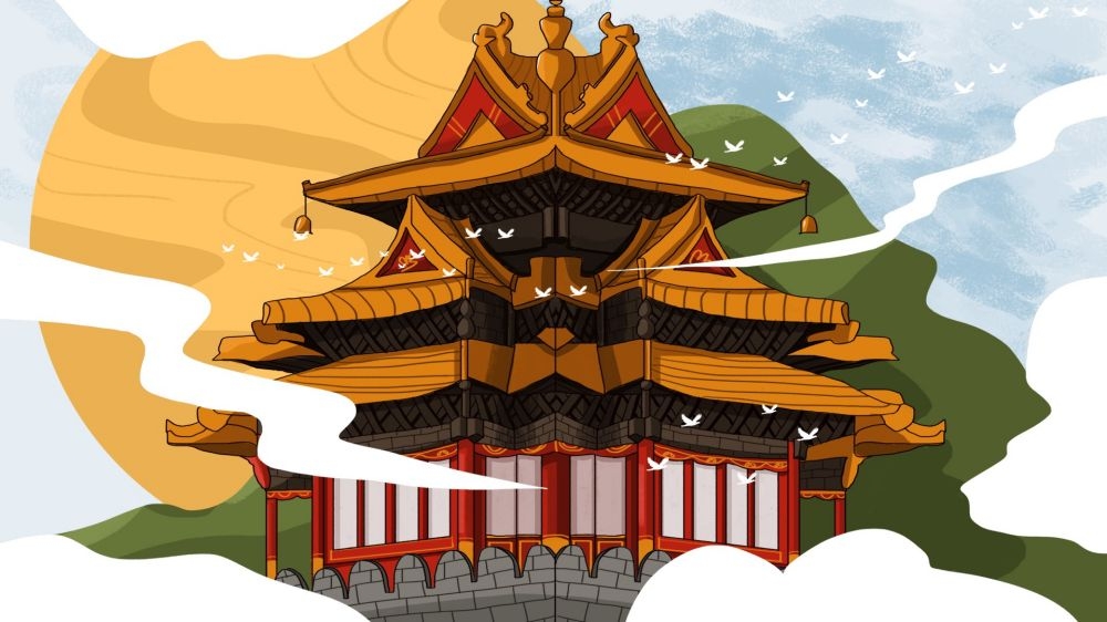 古建筑中国风国潮城市海报插画扁平印象地标 (11)