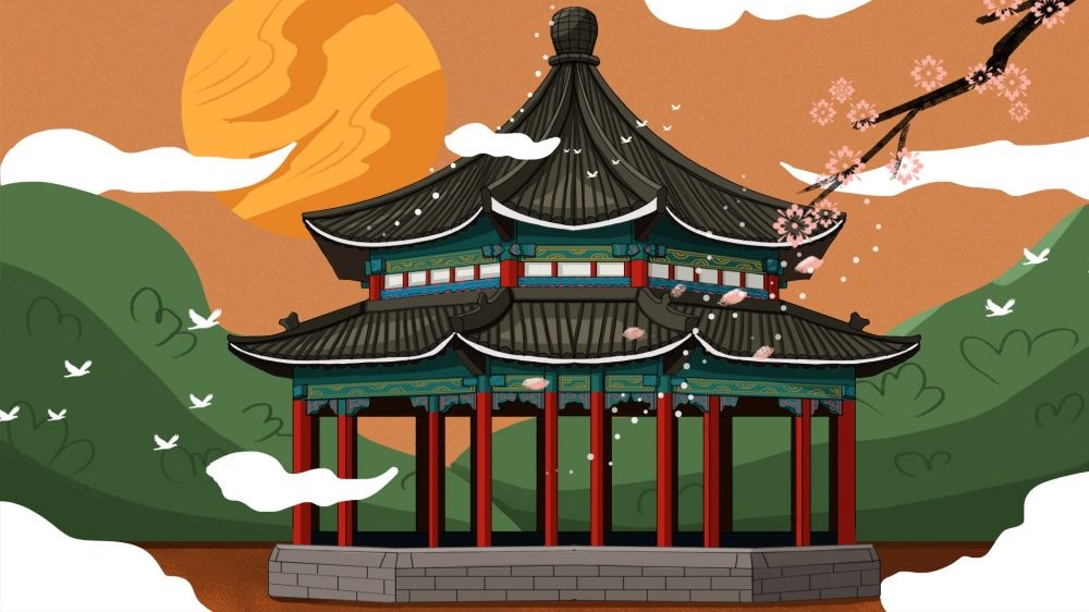 古建筑中国风国潮城市海报插画扁平印象地标 (14)