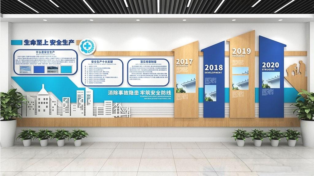 蓝色简约安全生产公司发展历程企业文化墙
