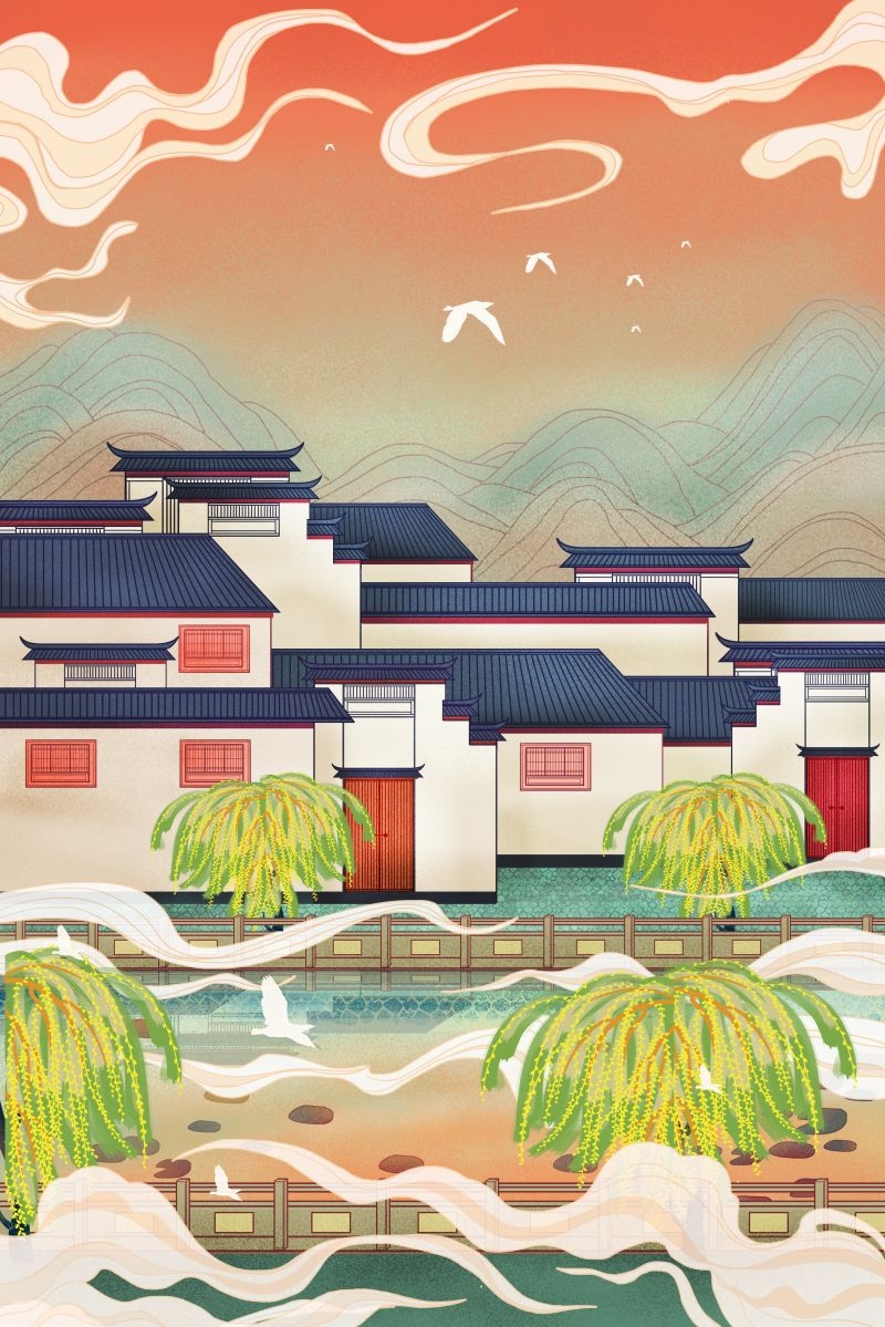 国潮风城市印象插画地标建筑宣传海报展板 (8)