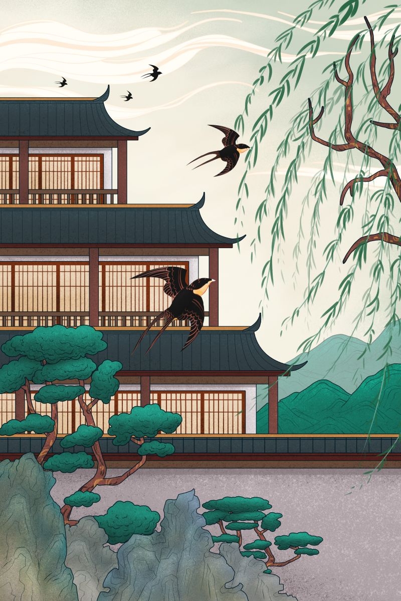 国潮风城市印象插画地标建筑宣传海报展板 (15)