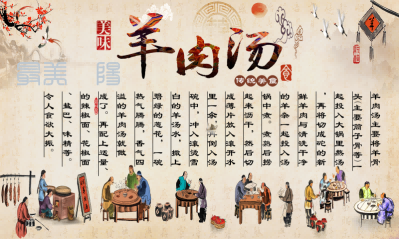复古羊肉汤馆装饰画壁画展板海报