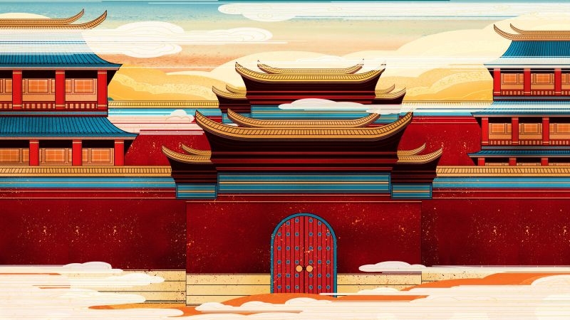 国潮风城市印象插画地标建筑宣传海报展板 (31)