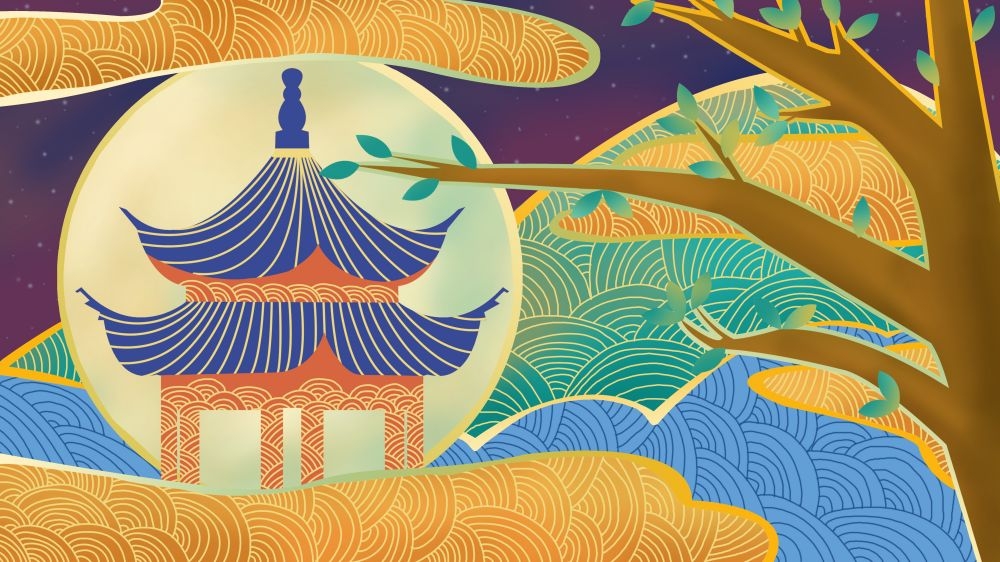 古建筑中国风国潮城市海报插画扁平印象地标 (9)