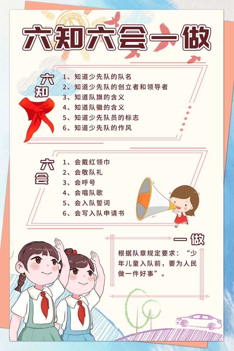 卡通少先队员六知六会一做海报 (10)