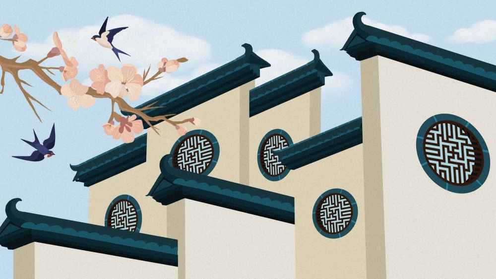 古建筑中国风国潮城市海报插画扁平印象地标 (43)