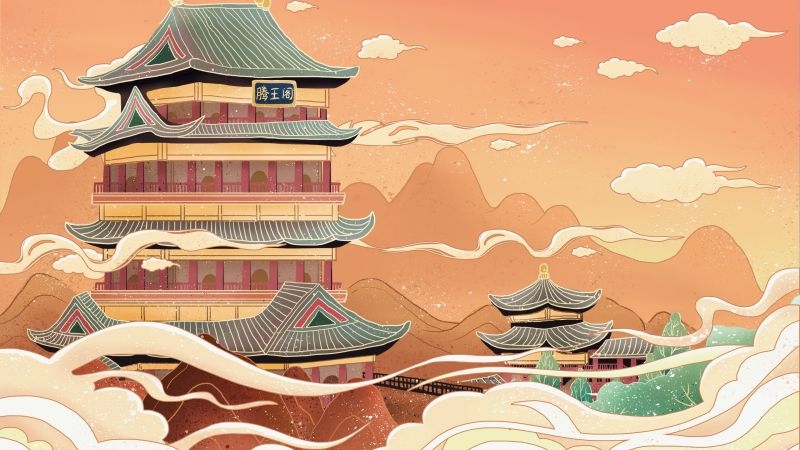 国潮风城市印象插画地标建筑宣传海报展板 (20)
