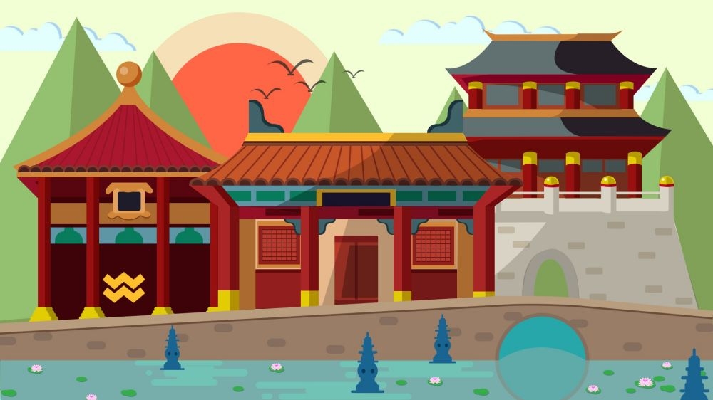 古建筑中国风国潮城市海报插画扁平印象地标 (34)