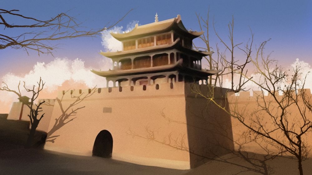 古建筑中国风国潮城市海报插画扁平印象地标 (59)