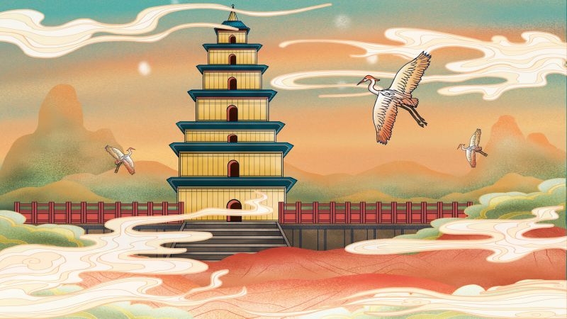 国潮风城市印象插画地标建筑宣传海报展板 (28)