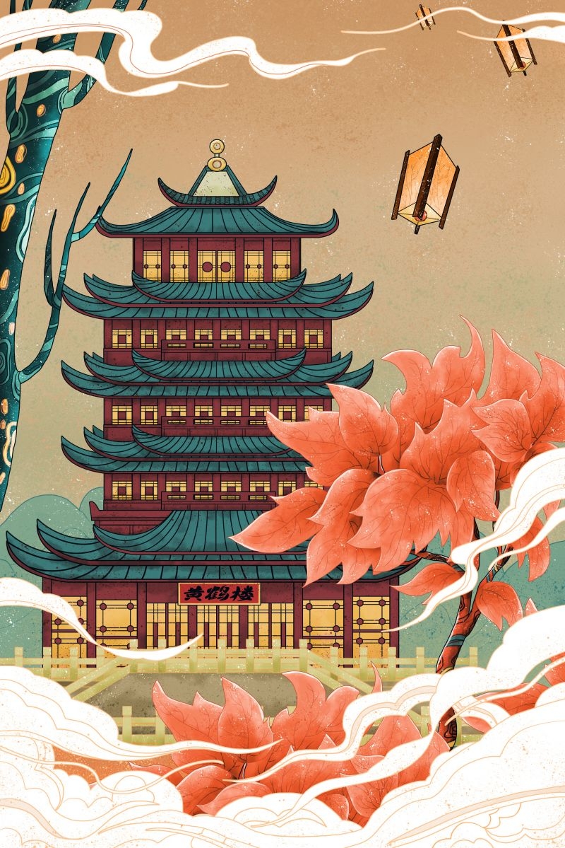 国潮风城市印象插画地标建筑宣传海报展板