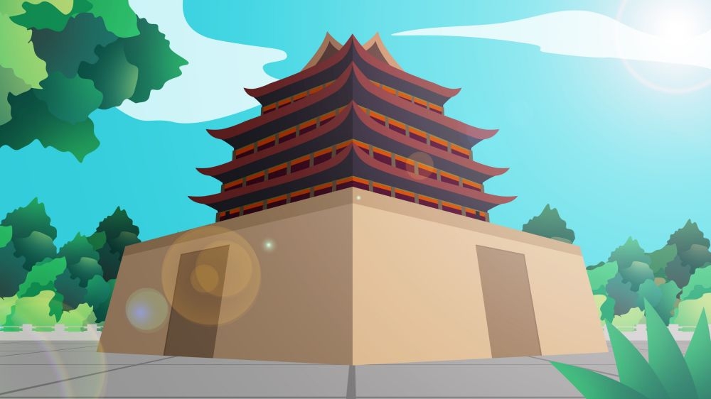 古建筑中国风国潮城市海报插画扁平印象地标 (52)