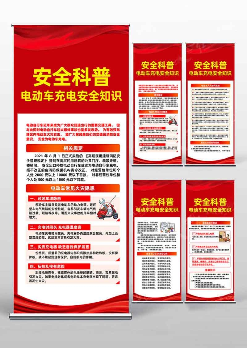 电动车火灾消防安全知识展板海报电车充电安全PSD使用指南46