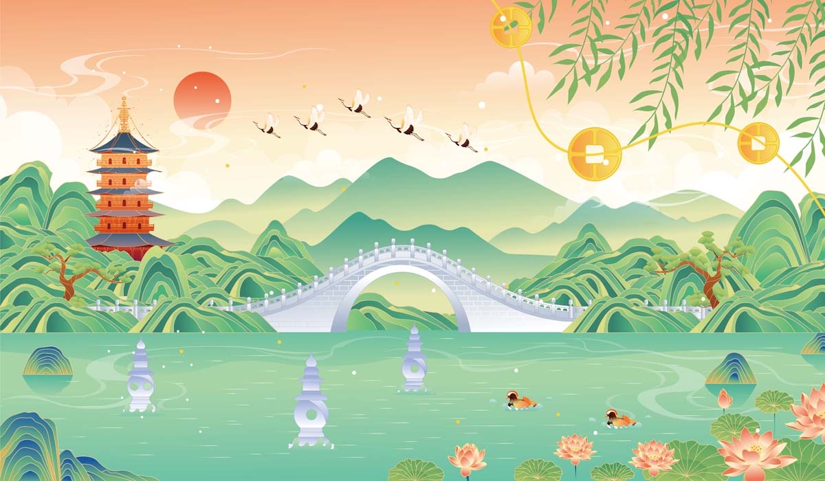 杭州城市建筑剪影插画海报素材