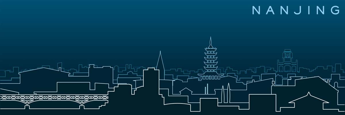 南京城市建筑剪影插画线稿平面海报素材