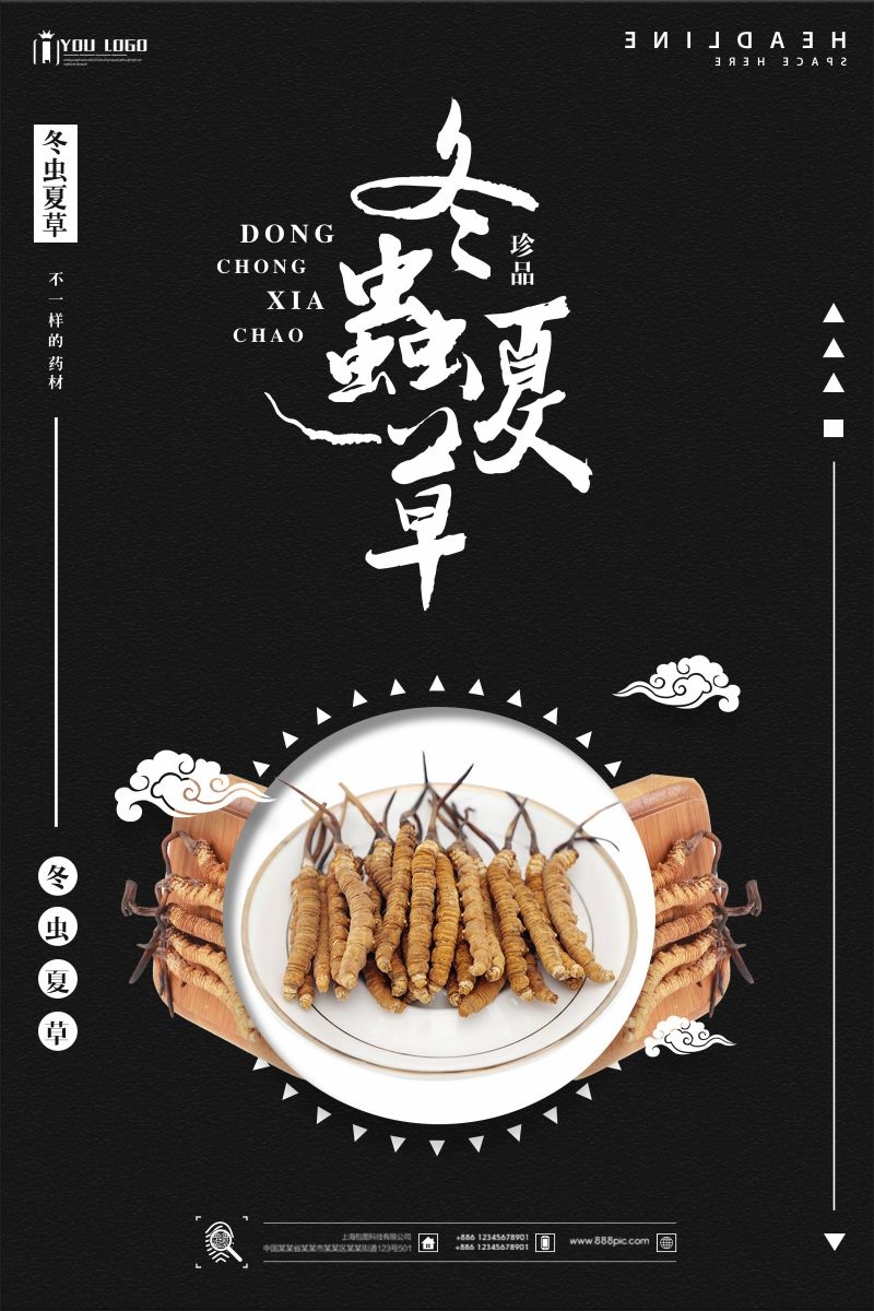 冬虫夏草食材促销宣传单海报背景模板22