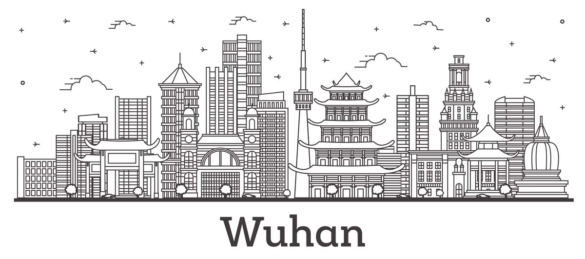 国潮武汉城市建筑线稿插画平面海报素材