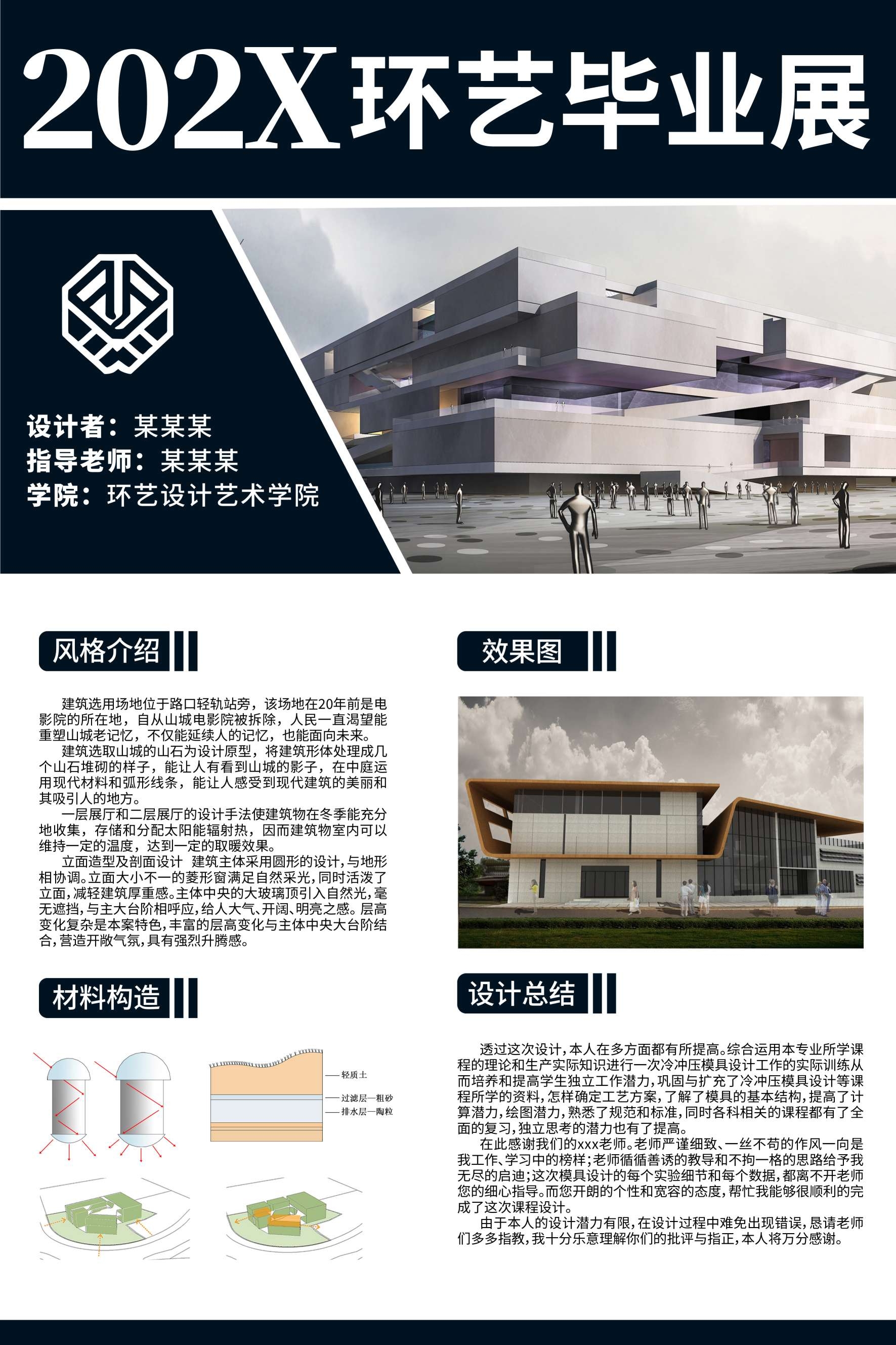 简约大学生景观园林室内设计动画专业毕业PSD产品设计展板34
