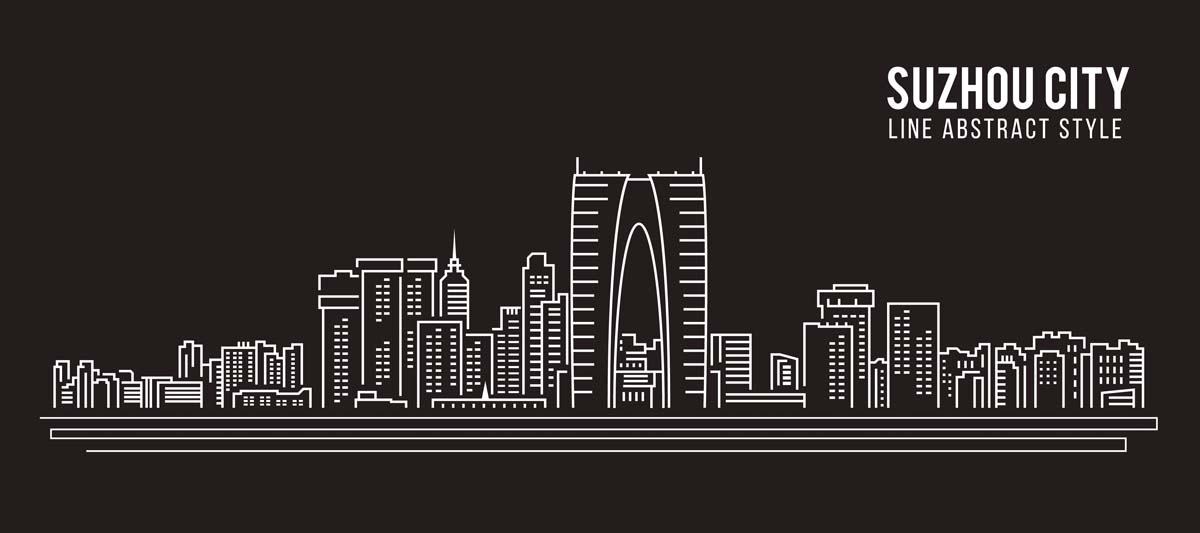 苏州城市建筑剪影插画线稿平面海报素材 (1)