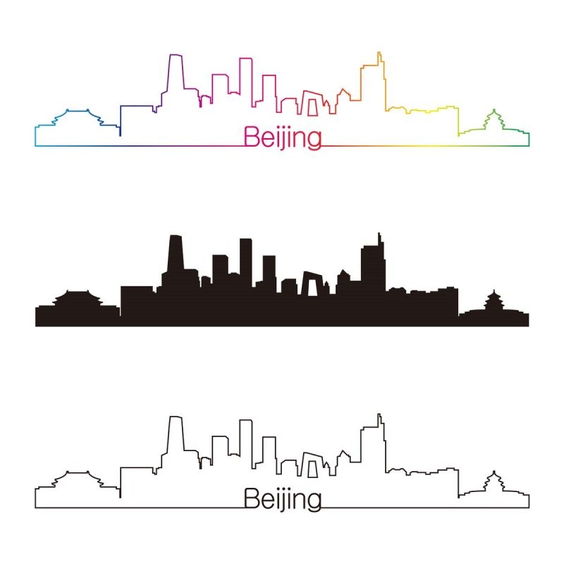 北京城市建筑剪影插画线稿平面海报素材