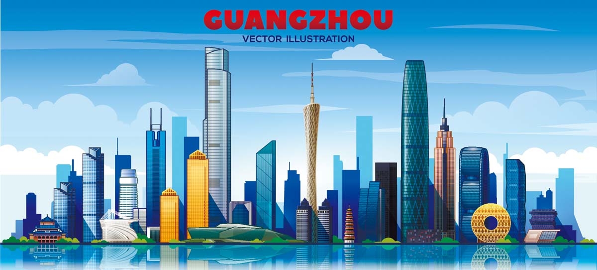 广州城市建筑剪影插画线稿平面海报素材