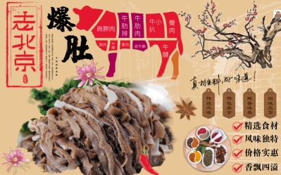 老北京爆肚背景墙壁画PSD海报设计素材模板