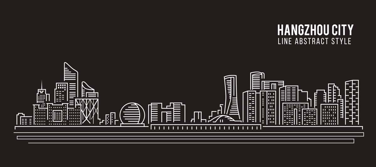 杭州城市建筑剪影插画海报素材 (2)