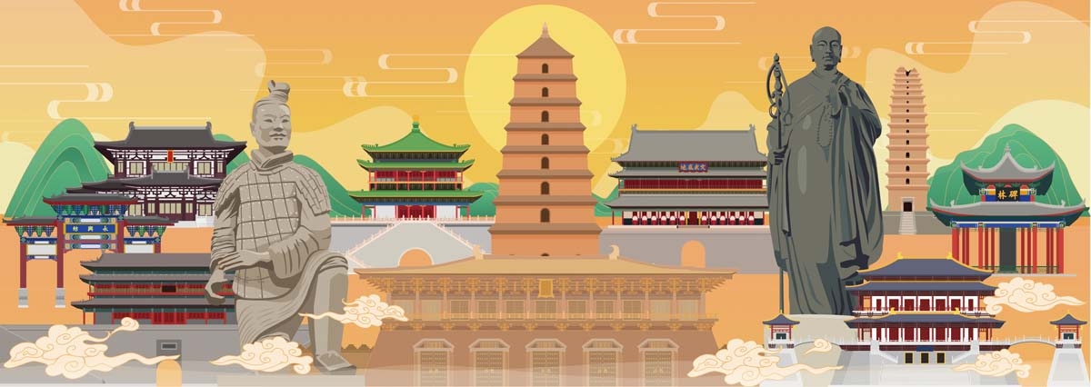 西安城市建筑剪影插画线稿平面海报素材 (17)