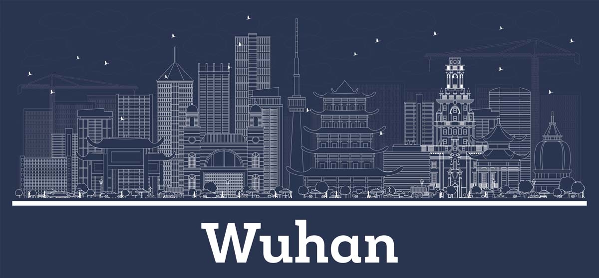 国潮武汉城市建筑线稿插画平面海报素材